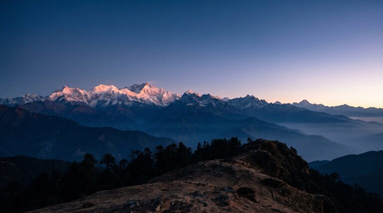 Kanchenjunga, the world's third highest peak, at dawn from a ridge in Sikkim