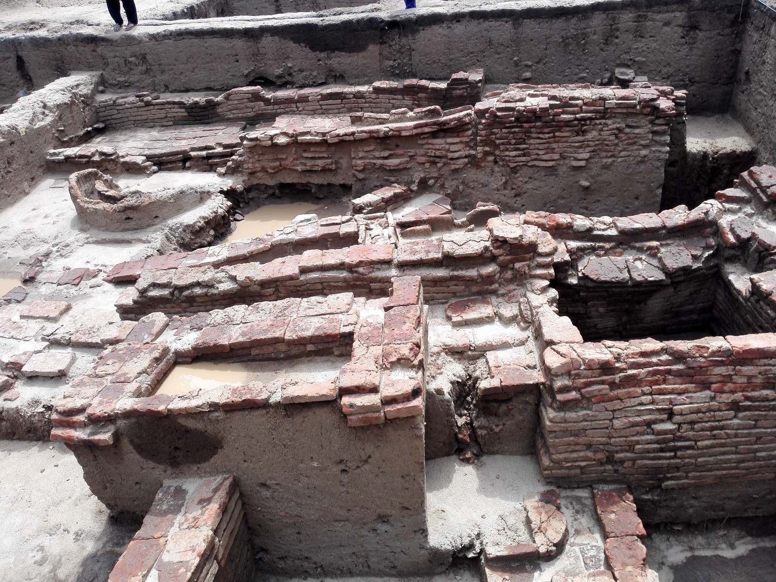 Brick structural remains at the Keezhadi excavation site in Tamil Nadu