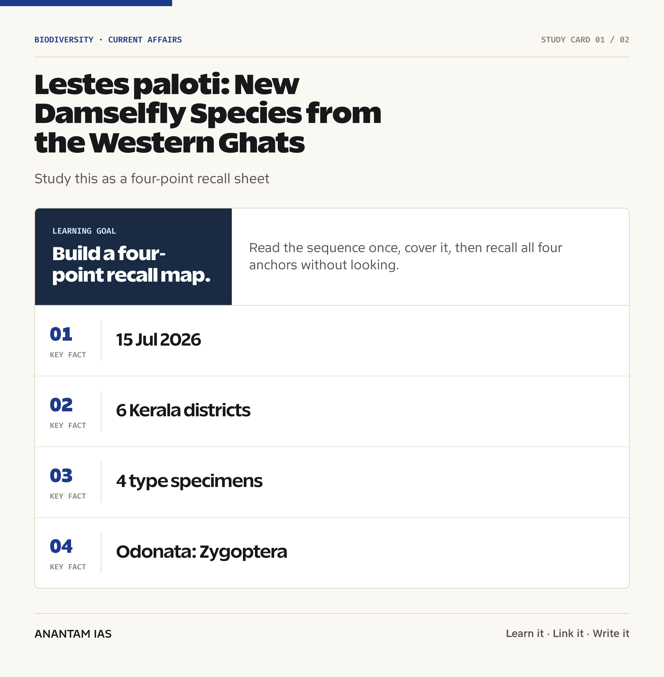 Lestes paloti: New Damselfly Species from the Western Ghats — quick facts