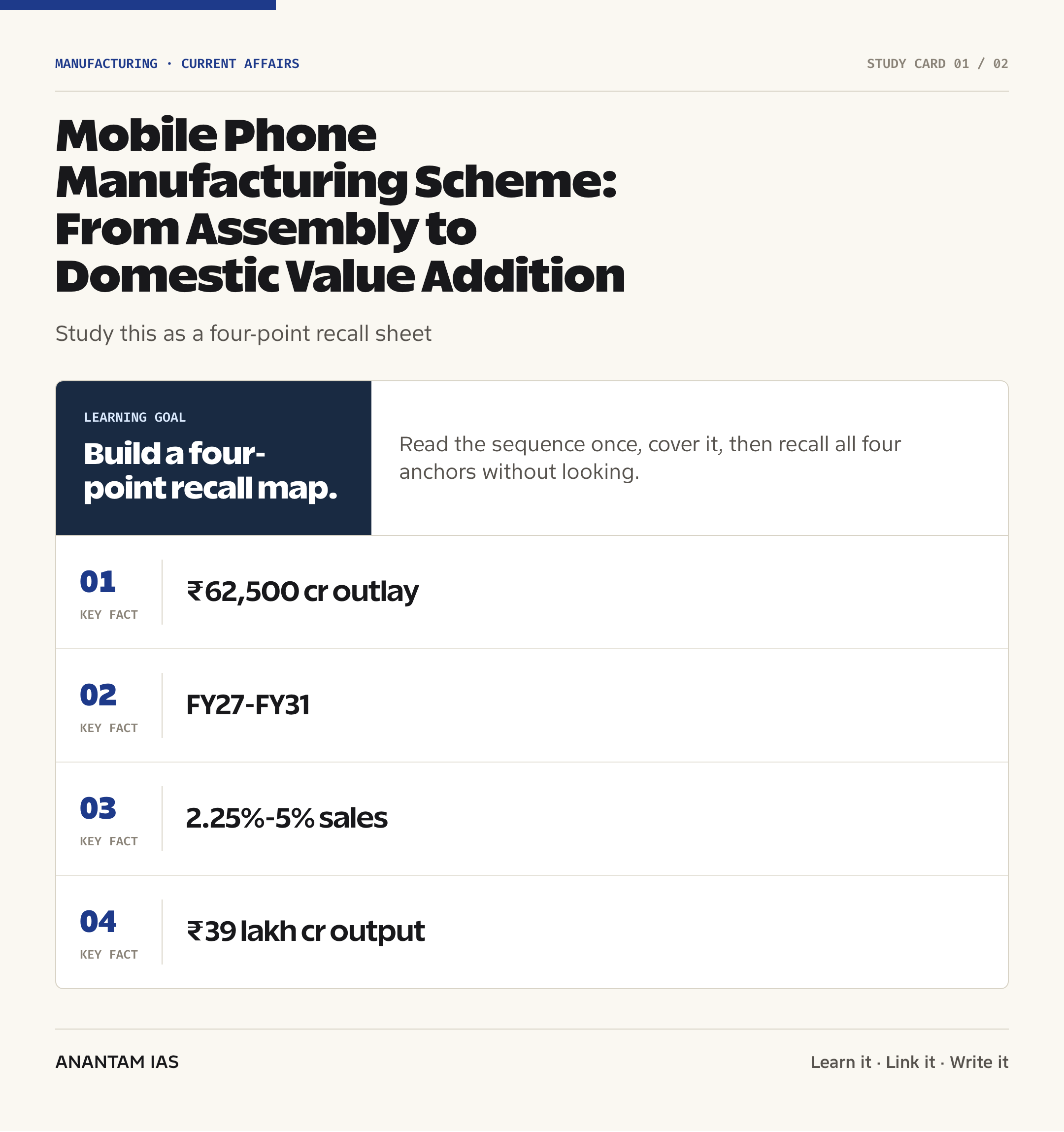 Mobile Phone Manufacturing Scheme: From Assembly to Domestic Value Addition — quick facts