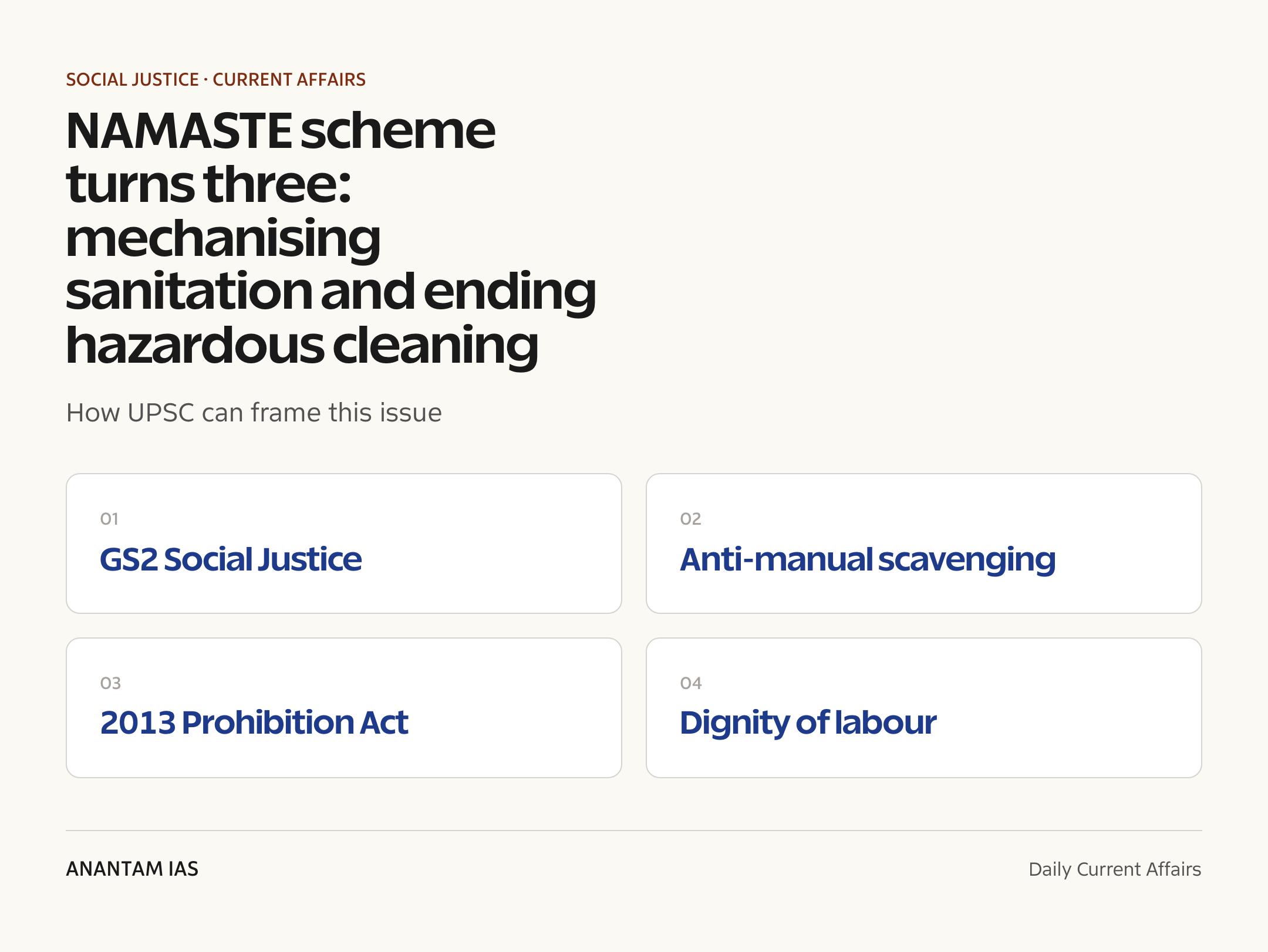 NAMASTE scheme turns three: mechanising sanitation and ending hazardous cleaning — exam lens