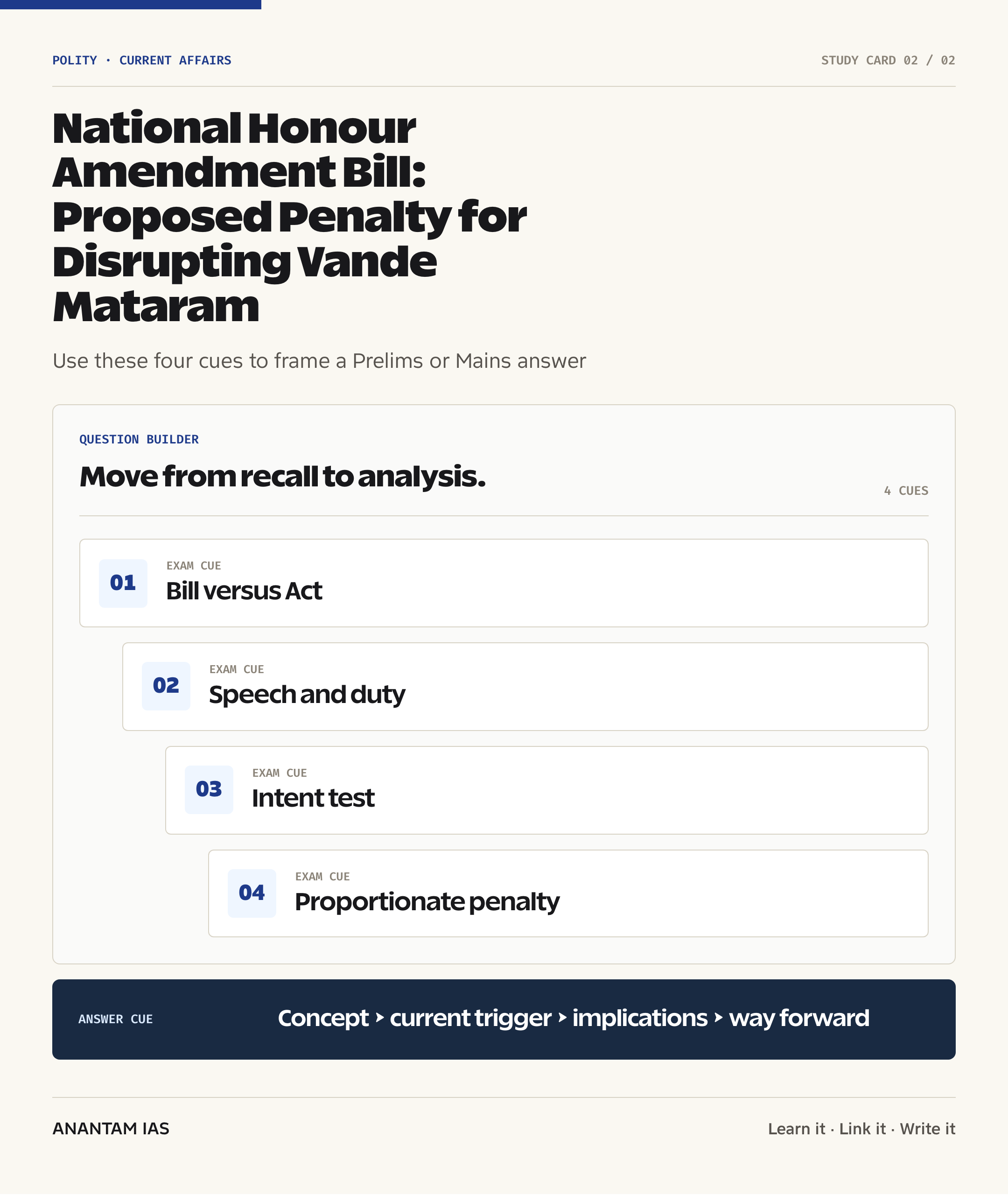National Honour Amendment Bill: Proposed Penalty for Disrupting Vande Mataram — exam lens