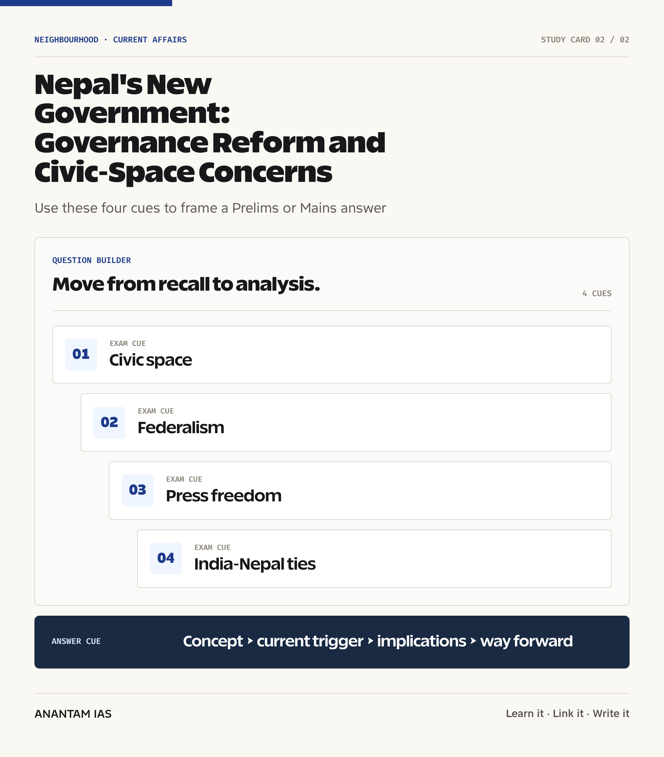 Nepal's New Government: Governance Reform and Civic-Space Concerns — exam lens