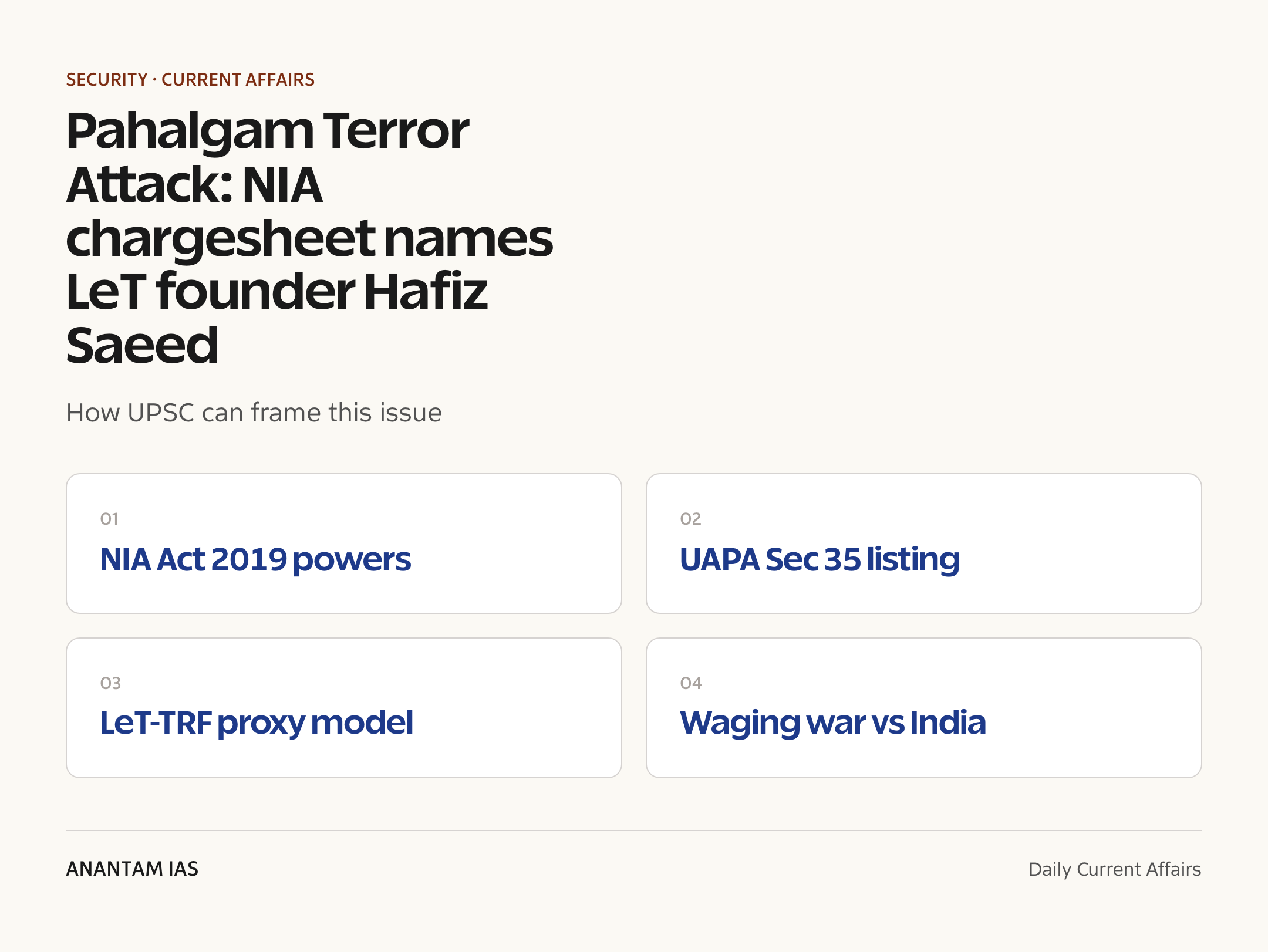 Pahalgam Terror Attack: NIA chargesheet names LeT founder Hafiz Saeed — exam lens