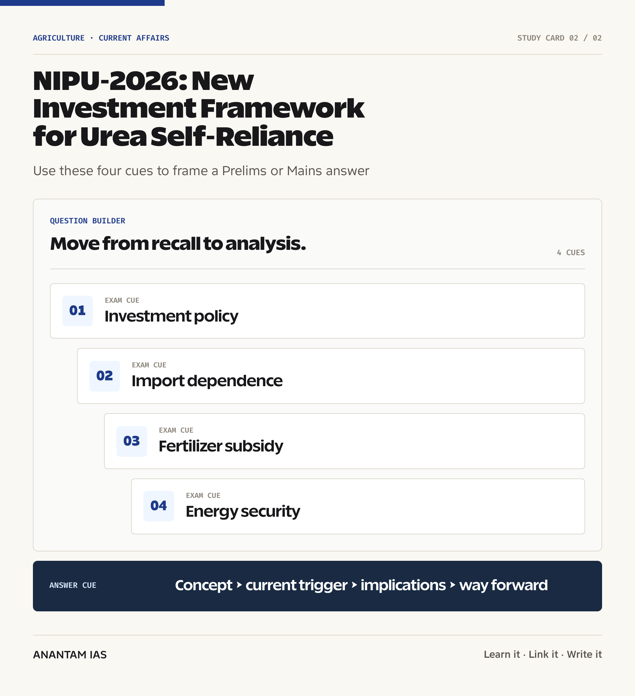 NIPU-2026: New Investment Framework for Urea Self-Reliance — exam lens