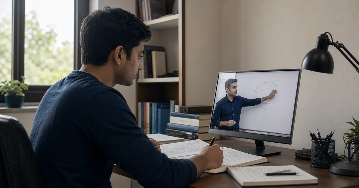 UPSC aspirant attending a live online coaching class with Anantam IAS