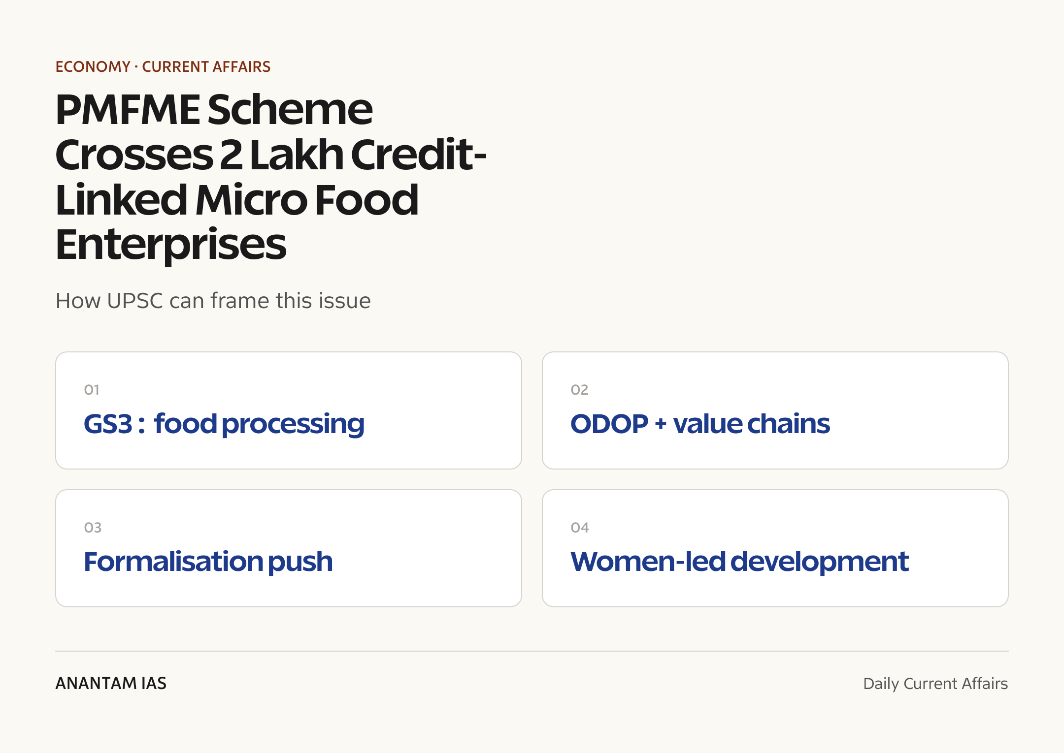PMFME Scheme Crosses 2 Lakh Credit-Linked Micro Food Enterprises — exam lens