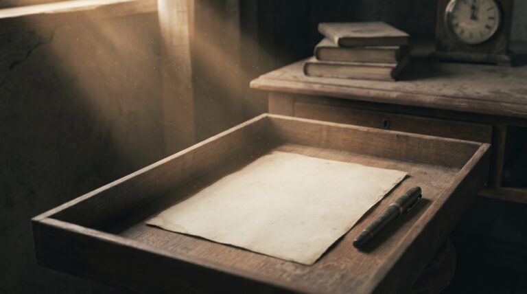 An unsigned document resting untouched in a desk tray beside a capped pen