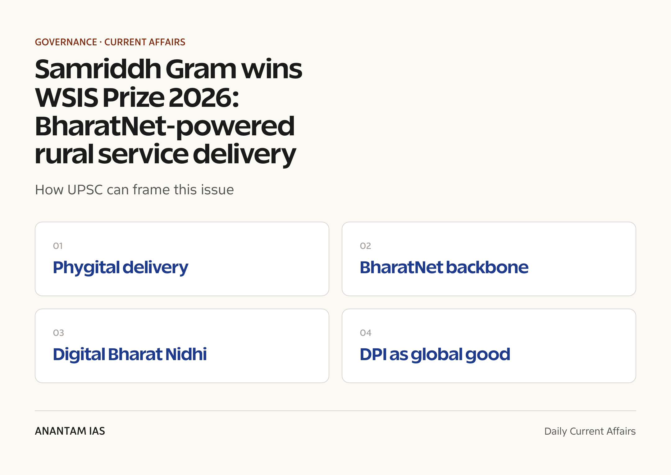Samriddh Gram wins WSIS Prize 2026: BharatNet-powered rural service delivery — exam lens