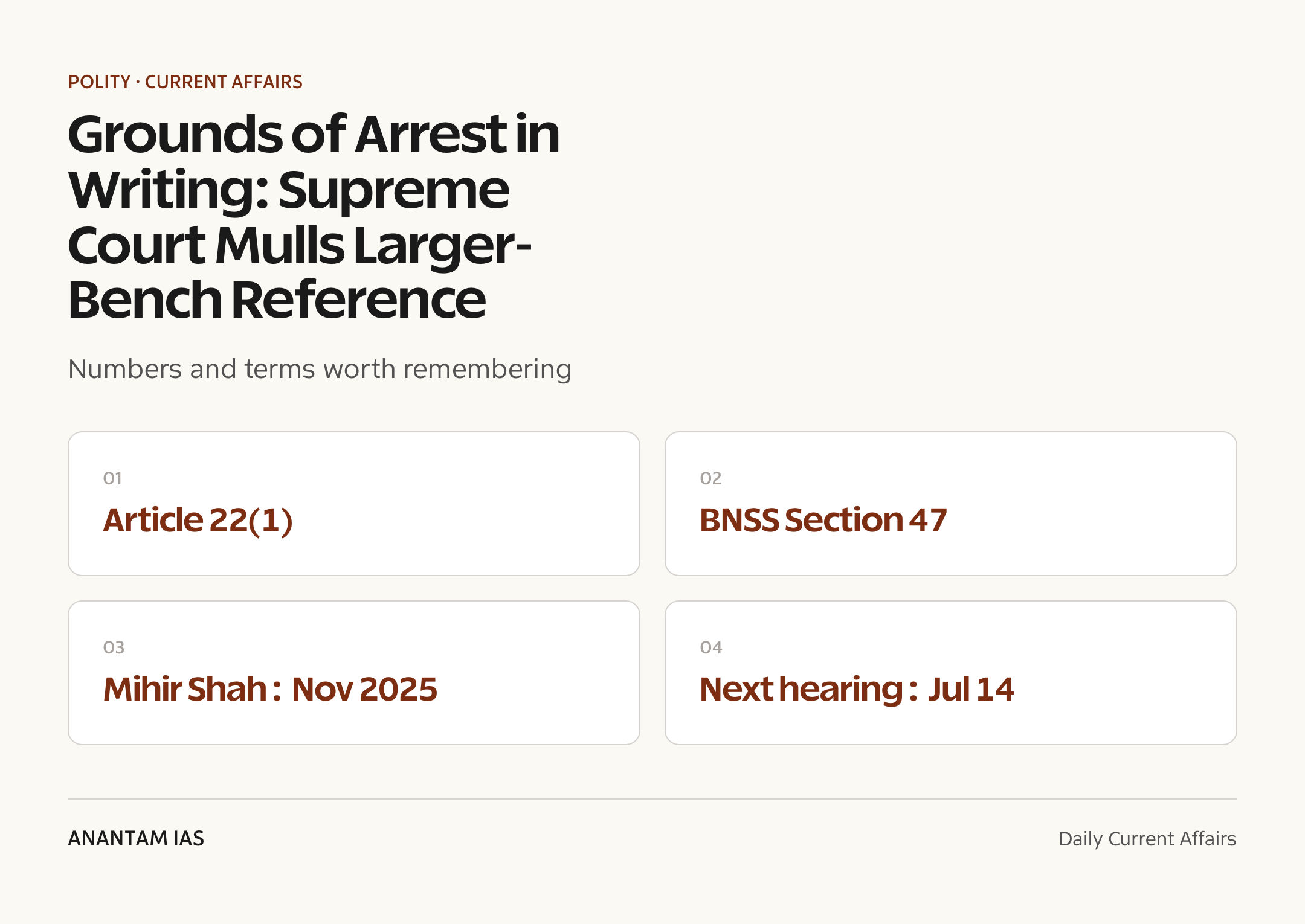 Grounds of Arrest in Writing: Supreme Court Mulls Larger-Bench Reference — quick facts