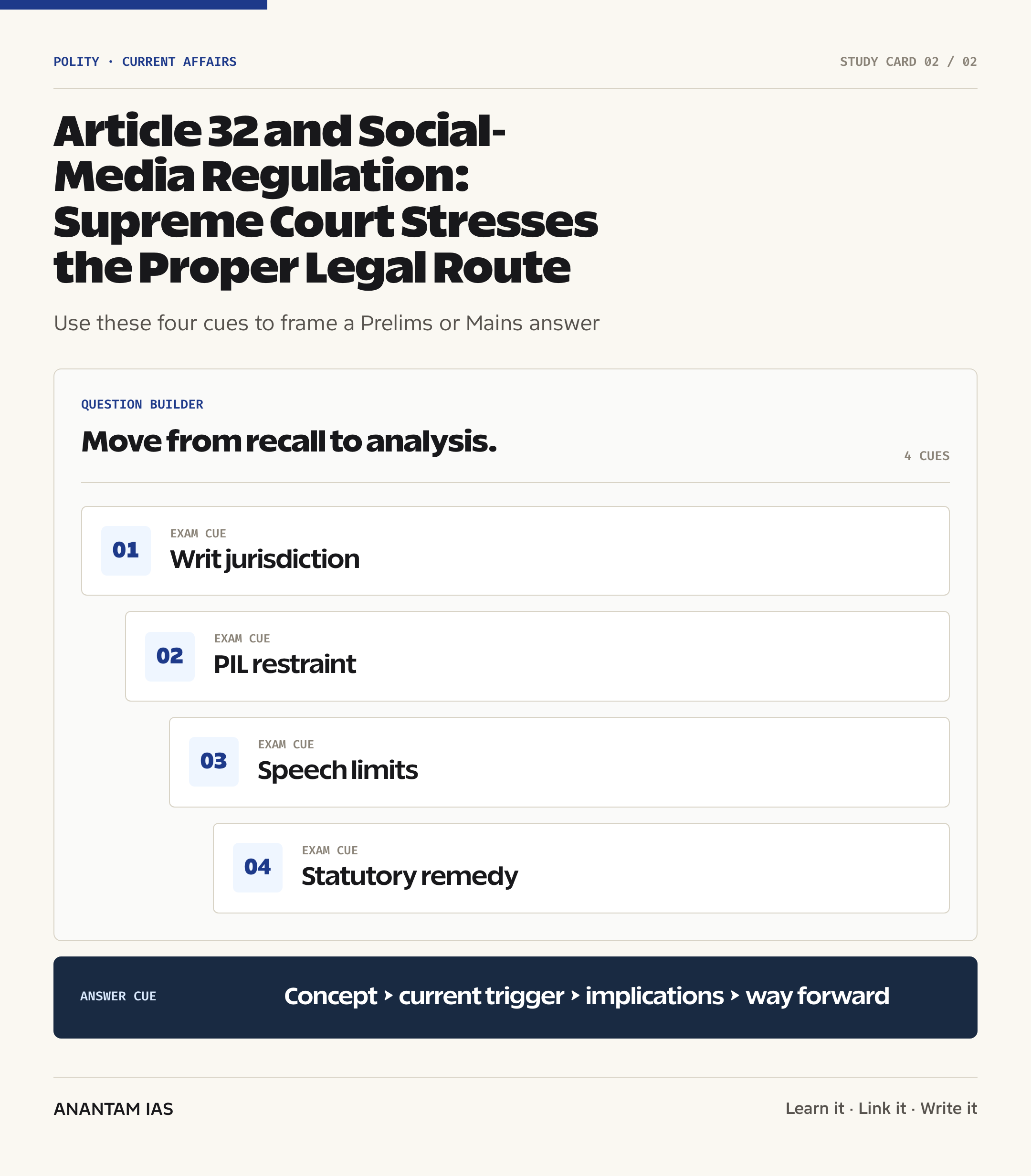 Article 32 and Social-Media Regulation: Supreme Court Stresses the Proper Legal Route — exam lens