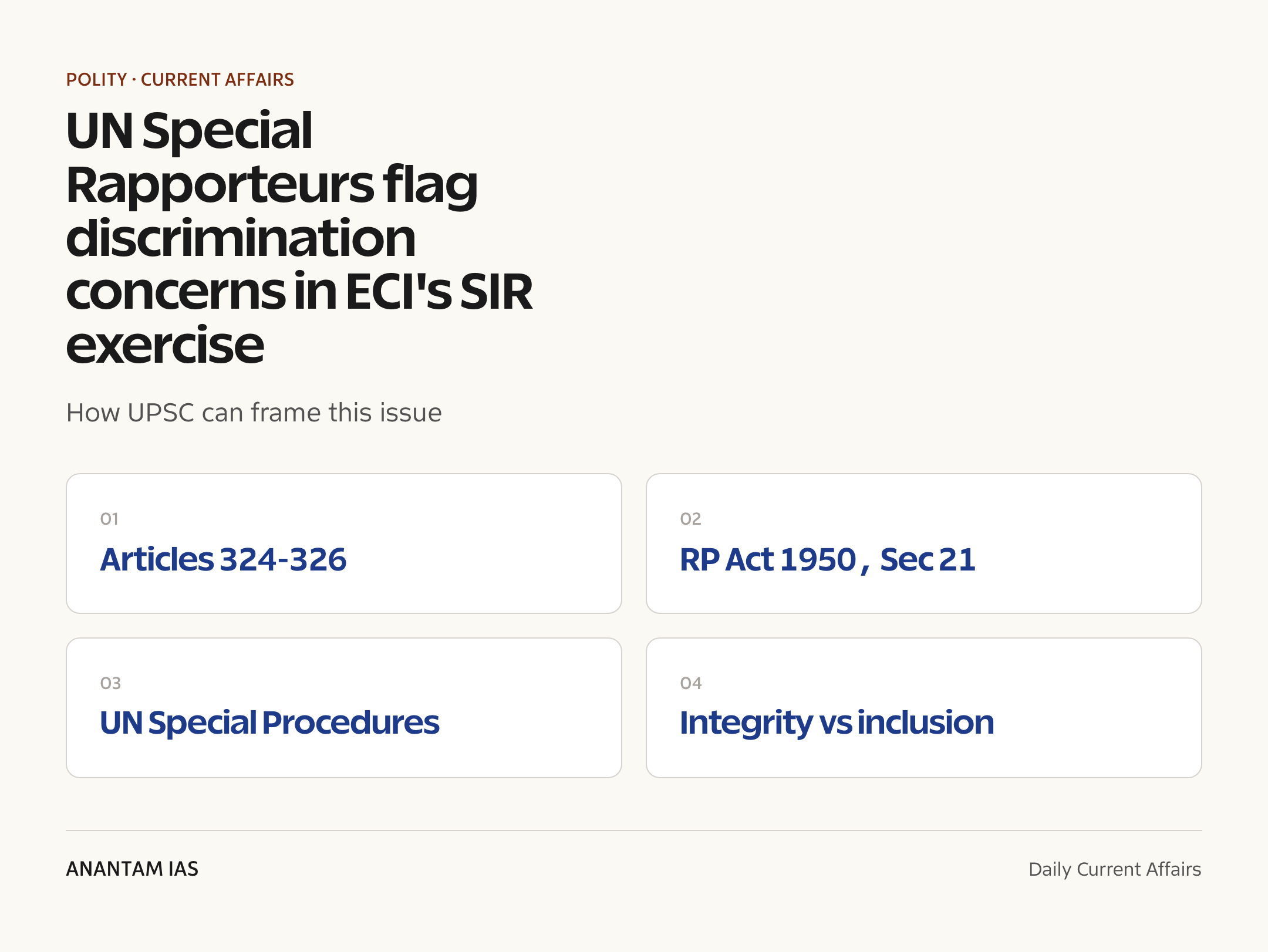UN Special Rapporteurs flag discrimination concerns in ECI's SIR exercise — exam lens