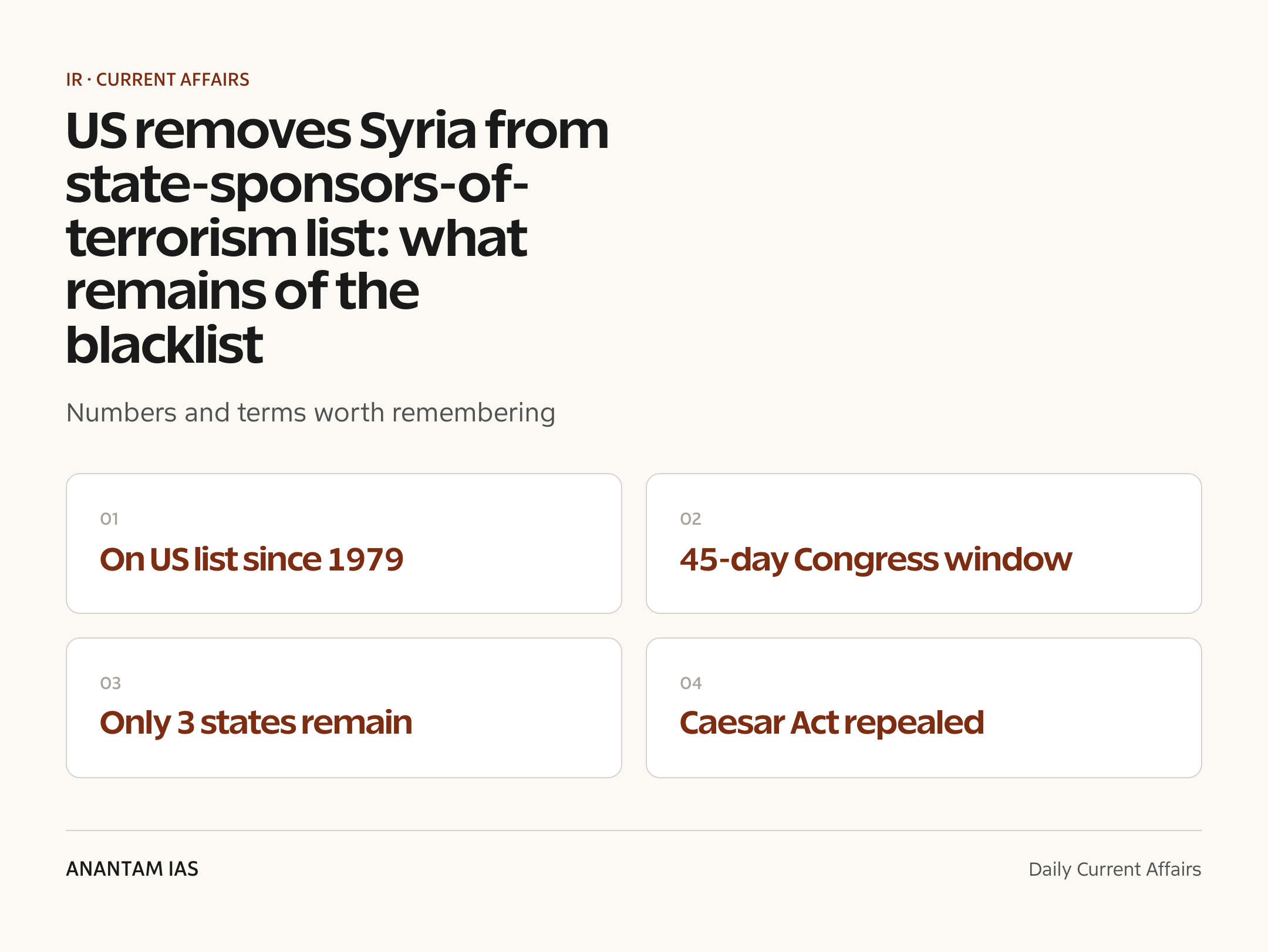 US removes Syria from state-sponsors-of-terrorism list: what remains of the blacklist — quick facts