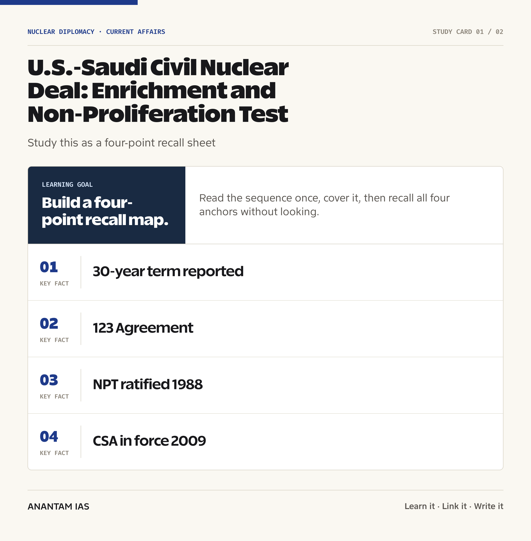 U.S.-Saudi Civil Nuclear Deal: Enrichment and Non-Proliferation Test — quick facts