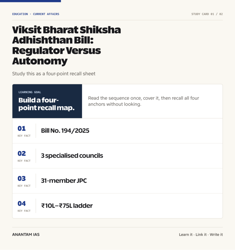 Viksit Bharat Shiksha Adhishthan Bill: Regulator Versus Autonomy graphic 1 for UPSC current affairs