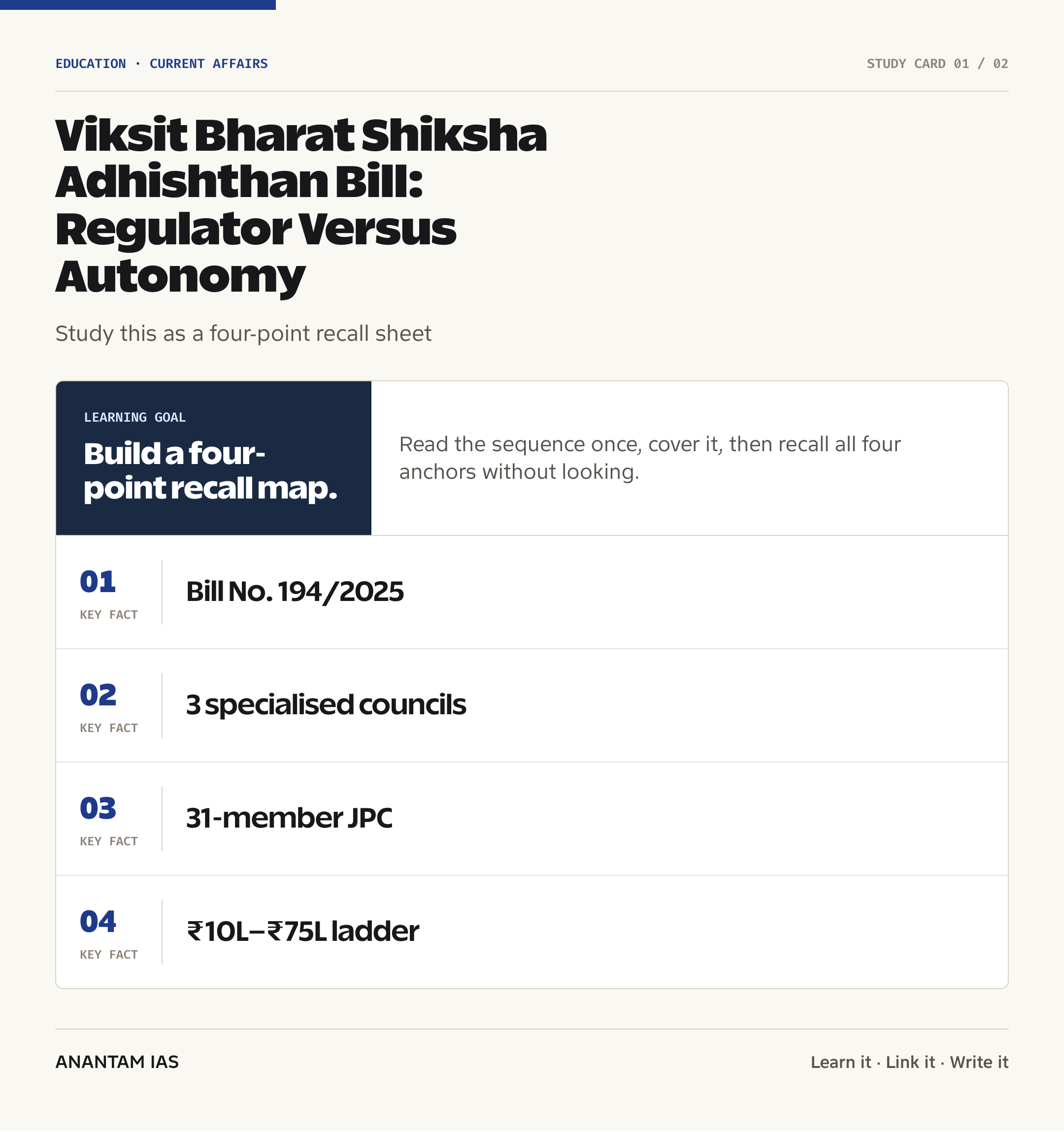 Viksit Bharat Shiksha Adhishthan Bill: Regulator Versus Autonomy — quick facts