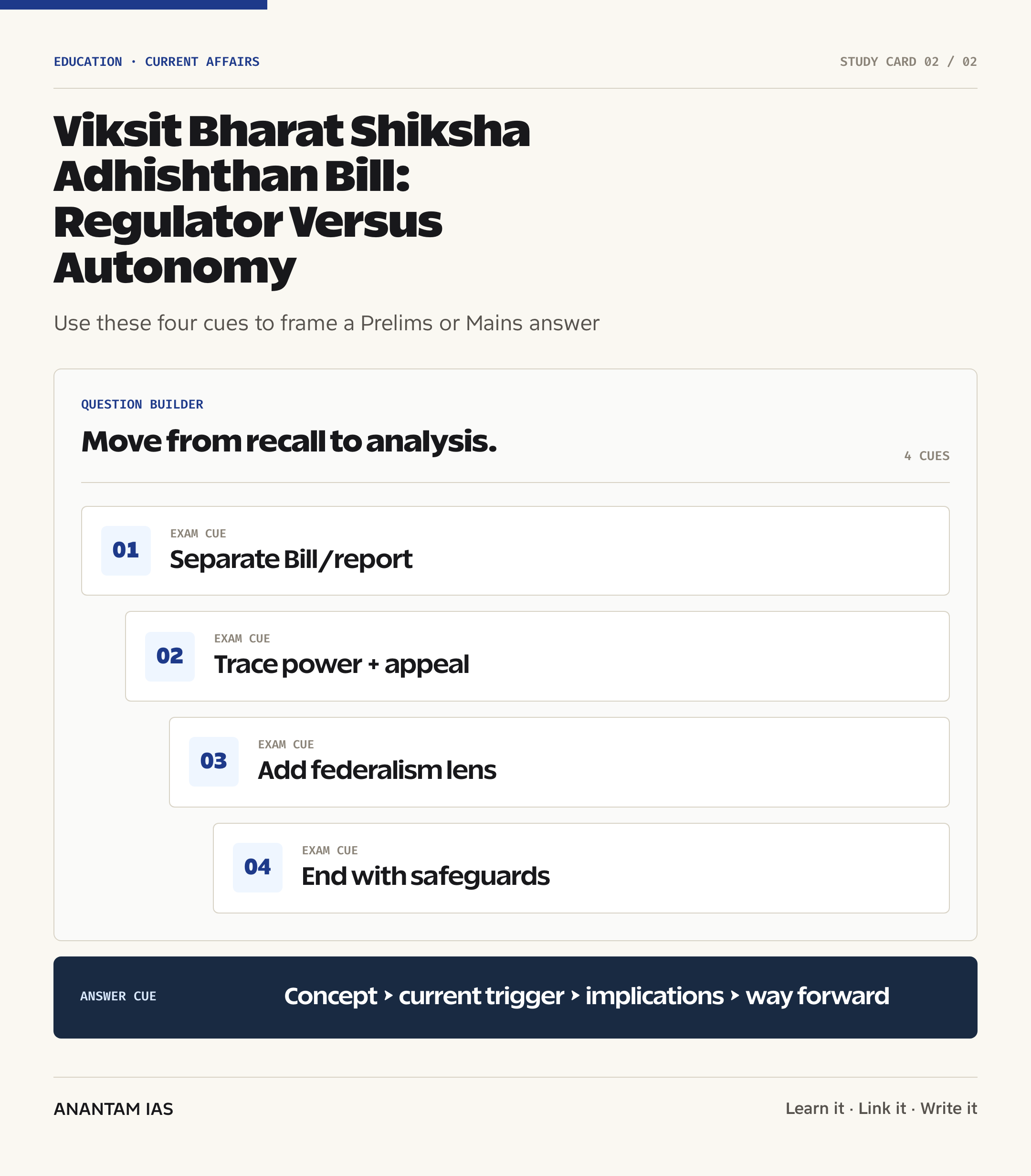 Viksit Bharat Shiksha Adhishthan Bill: Regulator Versus Autonomy — exam lens