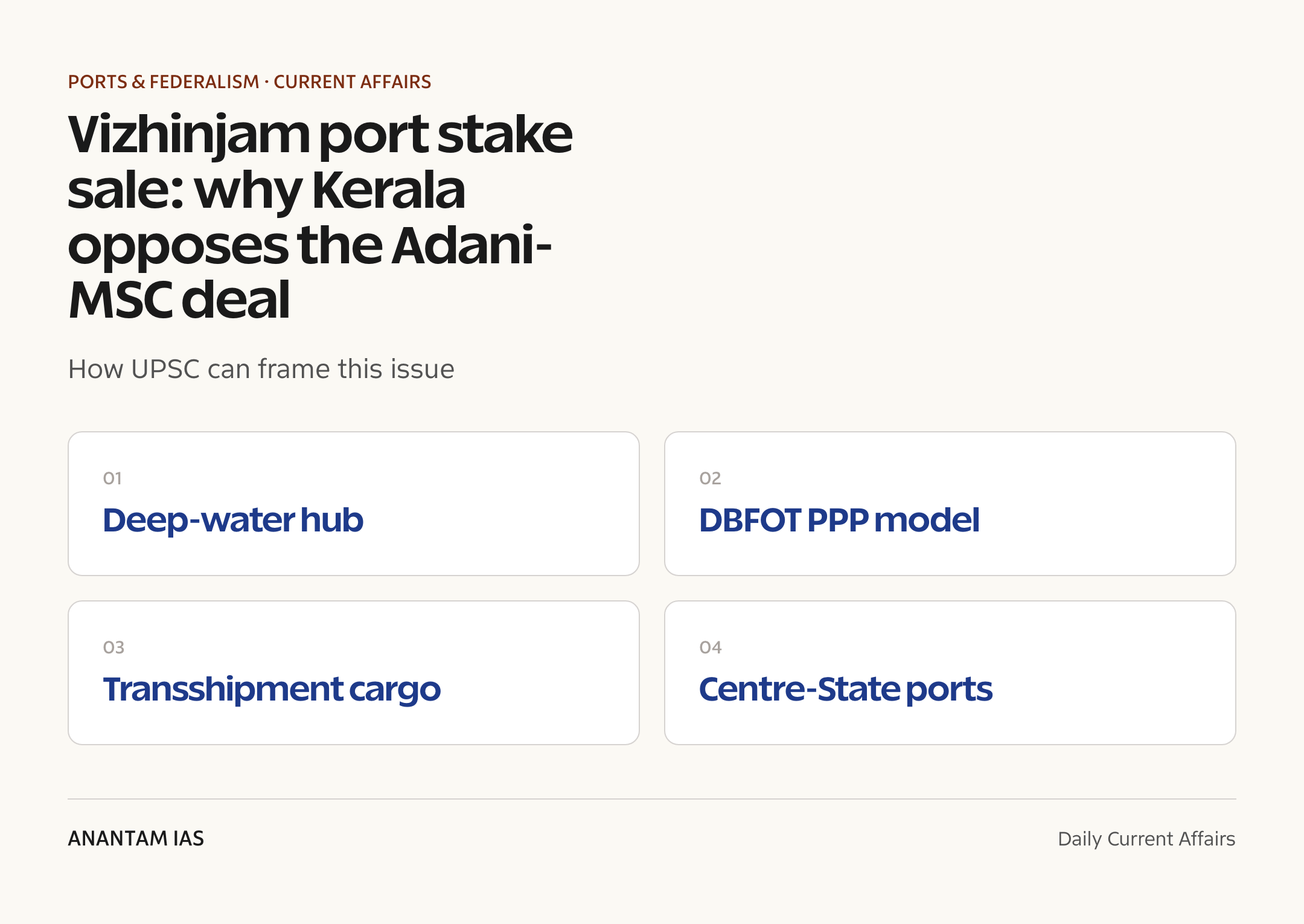 Vizhinjam port stake sale: why Kerala opposes the Adani-MSC deal — exam lens