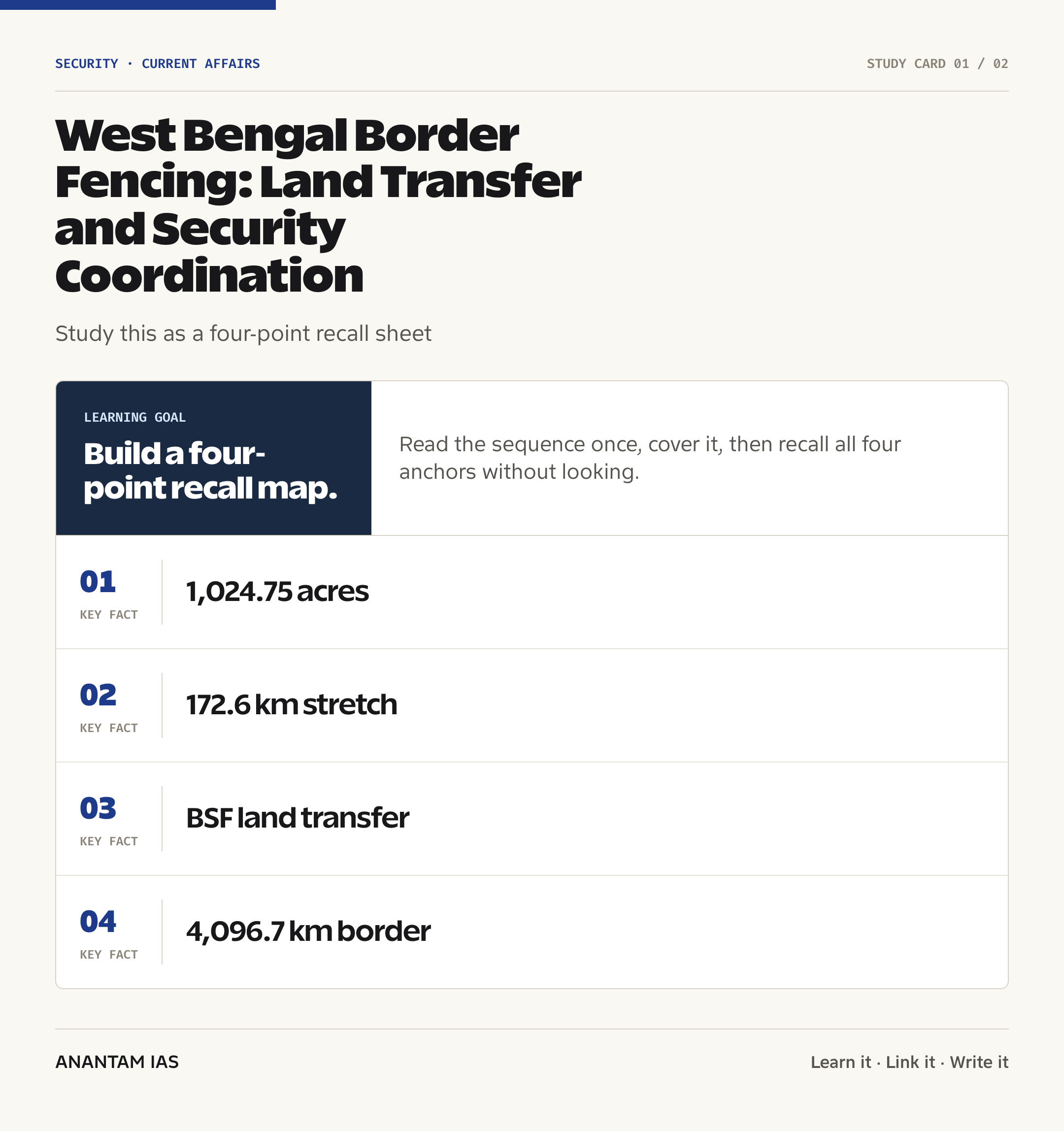 West Bengal Border Fencing: Land Transfer and Security Coordination — quick facts