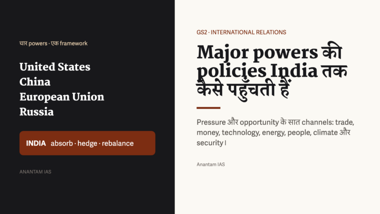 Major powers की policies के India तक पहुँचने वाले channels और India की strategic autonomy