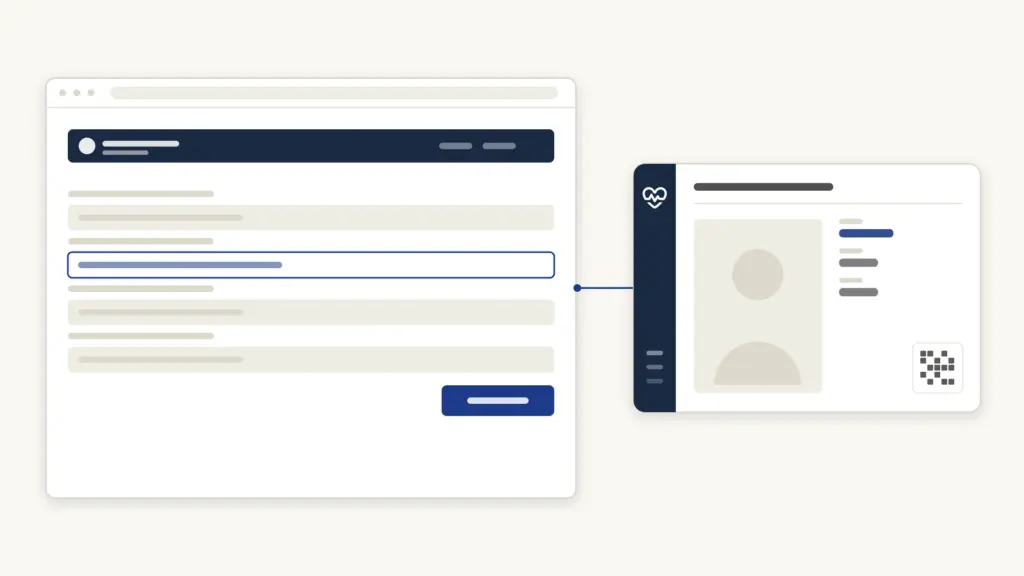 The registration form with the focused field, and the health ID card it issues