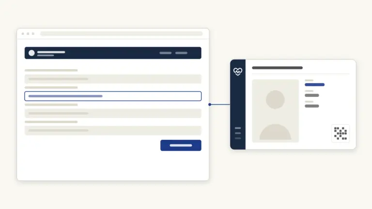 The registration form with the focused field, and the health ID card it issues