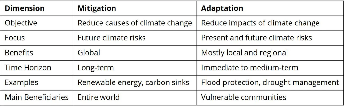 Adaptation vs mitigation — table from the Anantam IAS Mains QIP Environment & Disaster Management 3 handout