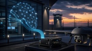 Abstract neural network signals transferring into a compact edge AI module beside an unmanned aerial vehicle sensor