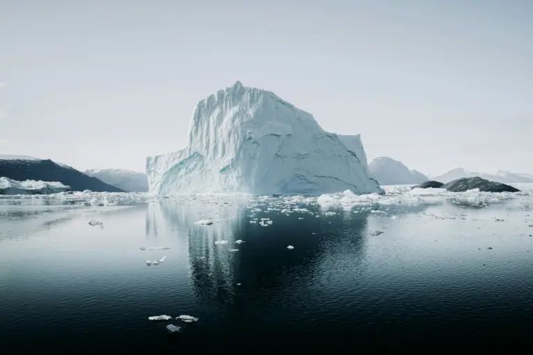 Meltwater running off an arctic glacier front