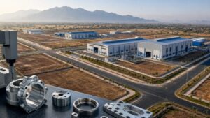 Partly developed defence industrial park with factory sheds, serviced plots and precision manufacturing equipment