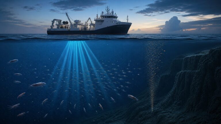 Oceanographic research vessel surveying mesopelagic fish and the deep continental slope