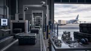 Defence components and sealed export cases passing through a secure inspection facility