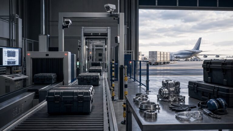 Defence components and sealed export cases passing through a secure inspection facility