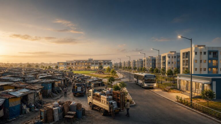 Household belongings moving between an informal settlement and serviced rehabilitation housing