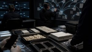 Investigators tracing money from a digital-arrest scam through mule accounts and currency channels
