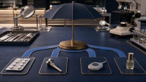 Medicines, a medical implant, diagnostic equipment and cosmetics arranged for regulatory inspection