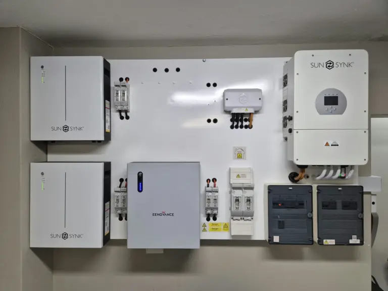 Grid-scale battery storage units in a row