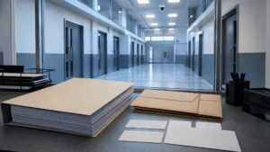 Extradition dossier and sealed evidence prepared beside a secure prison corridor