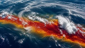 Intense warm surface waters across the equatorial Pacific beneath changing tropical cloud patterns