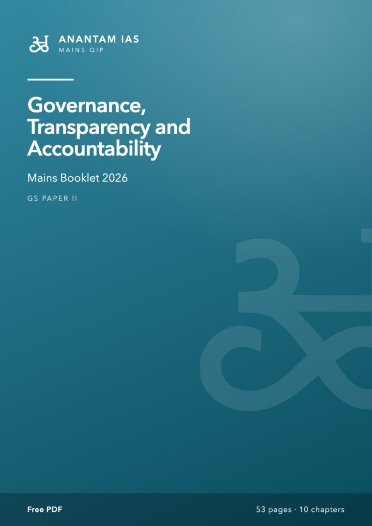 Governance, Transparency and Accountability: Mains Booklet cover, free UPSC Mains PDF from Anantam IAS