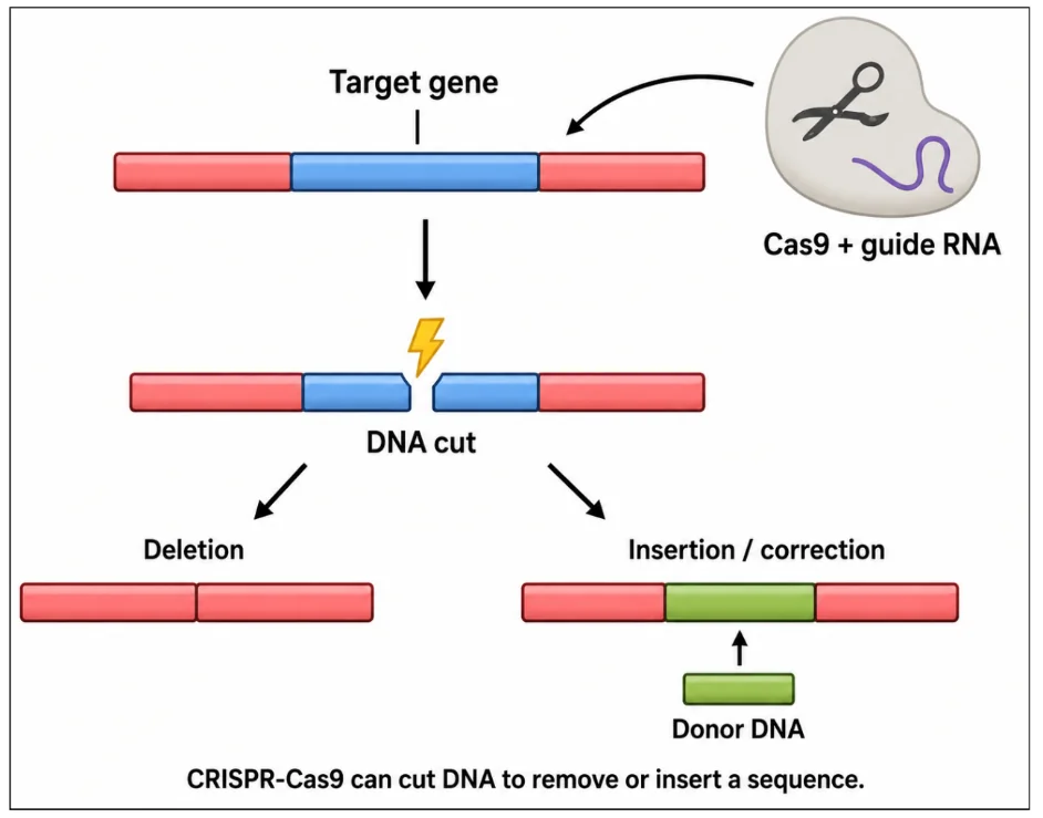 CRISPR-Cas9 जीन संपादन कैसे काम करता है - अनंतम IAS Mains QIP हैंडआउट से आरेख