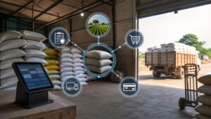 Digital records linking fertilizer stock, farm verification, retail sale and subsidy processing