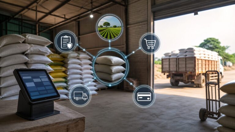 Digital records linking fertilizer stock, farm verification, retail sale and subsidy processing