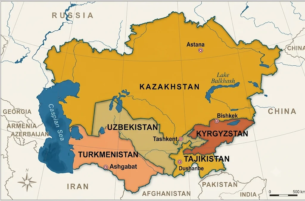 India and Central Asia: engagement at a glance — diagram from the Anantam IAS Mains QIP handout