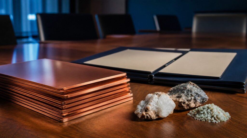 Copper, lithium mineral samples and trade documents representing India-Chile CEPA negotiations