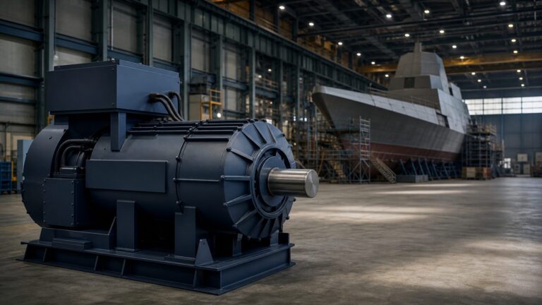 Naval propulsion research equipment and a warship under construction symbolising India-UK defence industrial cooperation