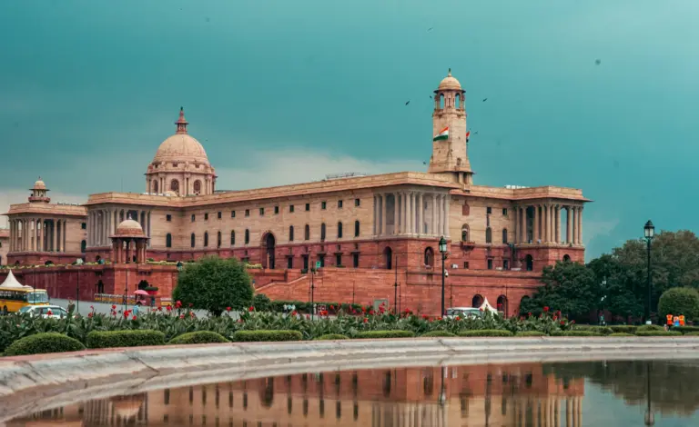 A state secretariat building seen from its forecourt