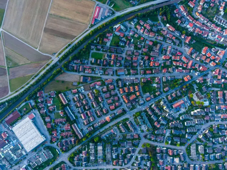 A dense city grid seen from above
