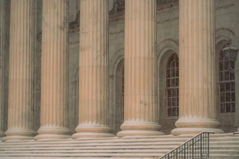 The staircase of a courthouse entrance hall