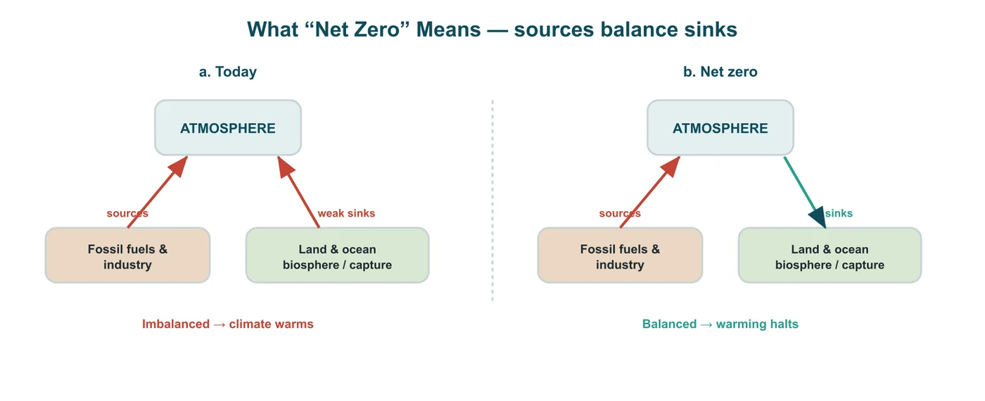 Net Zero Emissions — diagram from the Anantam IAS Mains QIP handout